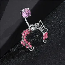 Нержавеющая сталь розовый Buttlerfly Циркон Украшенные стразами пупка кольца кисточкой мотаться пупок тела ювелирные изделия-пирсинг