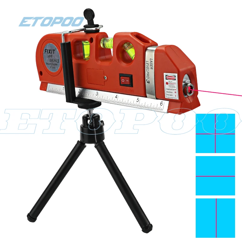 Red with tripod Лазерный уровень Вертикальная измерительная линия лента Отрегулированная многофункциональная стандартная линейка горизонтальные лазеры поперечные линии инструмент+ штатив - Цвет: Red with tripod
