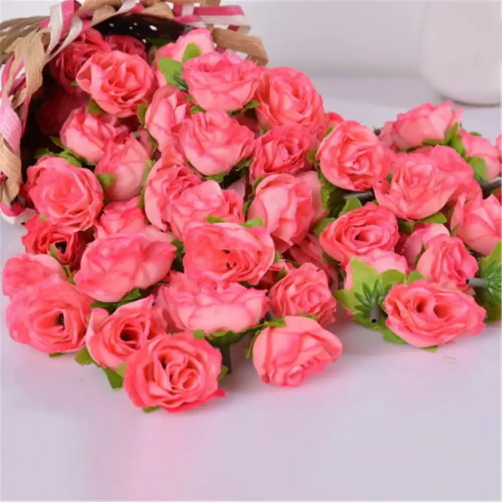 

50PCS Artificial Flower Head Silk Blooming Roses For Wedding Car Decora DIY Garland Material Simulation Cheap Fake Flower