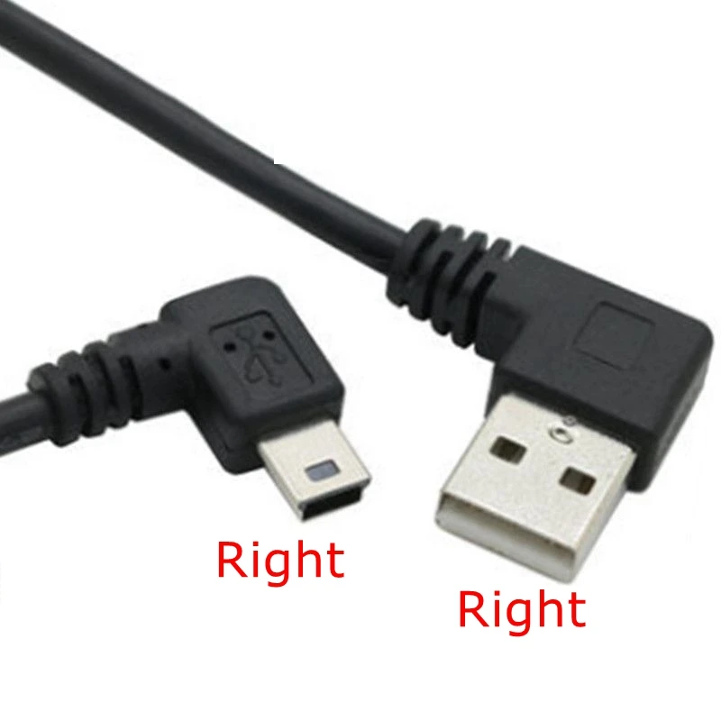 Mini USB Data Cable 25cm Right Left Angle USB 2.0 A Male to Mini USB 5 Pin Left Right Angle Male Cable Cord Adapter Connector