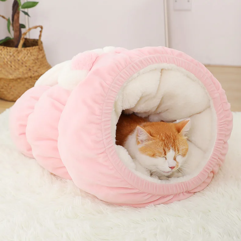 Мягкая длинная плюшевая кровать для кошек HOOPET, для маленьких собак, кошек, гнездышко, зимняя теплая спальная кровать, коврик для щенка