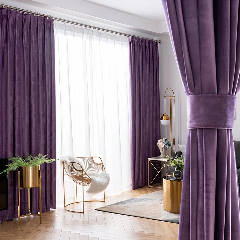 

European Style Purple Velvet Curtain for Living Room Bedroom New Custom Nordic Simple Modern Blackout Window Curtains