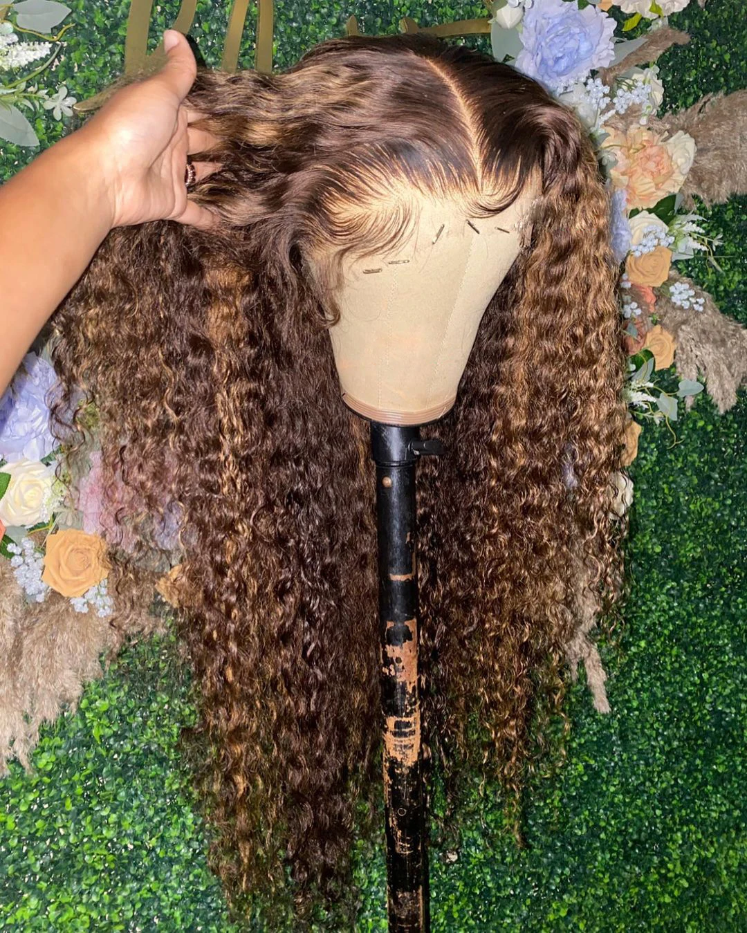 30 32 40 Inch Highlight Ombre Lace Front Wig Curly Human Hair Wigs #4/27 Colored Deep Wave Frontal For Black Women | Шиньоны и парики