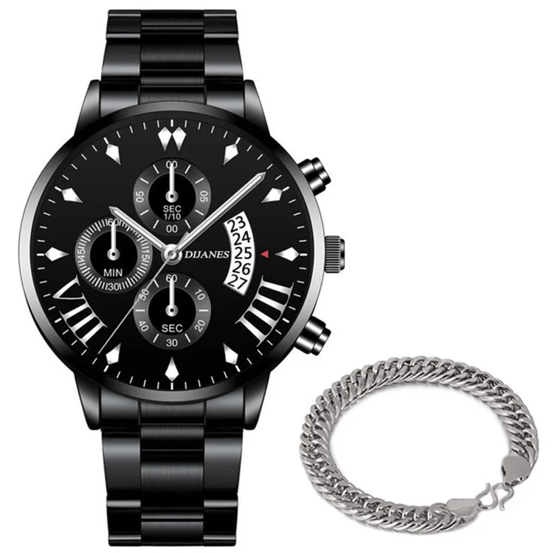 New Men Business Stainless Steel Quartz Wristwatch Fashion Mens Watches Calendar Date Clock Man Silver Bracelet Male Watch 