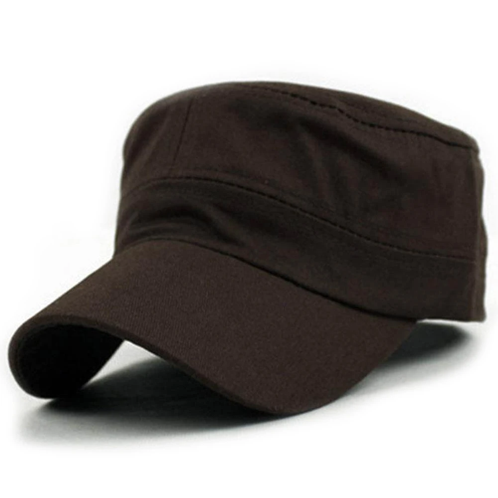 coffee Unisex Vintage Plain Sport Visor Sun Hat Adjustable Military Cadet Style Cap - Color: coffee