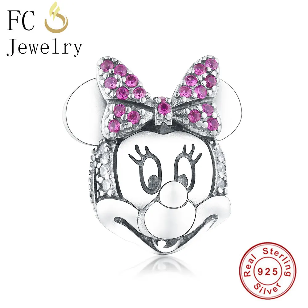 Minnie Clip FC ювелирные изделия подходят к оригиналу Pandora Шарм браслет 925 Серебряный Микки Минни лук узел зиркос губы стопорный шарик ребенок рефлексион Berloque - Цвет: Minnie Clip