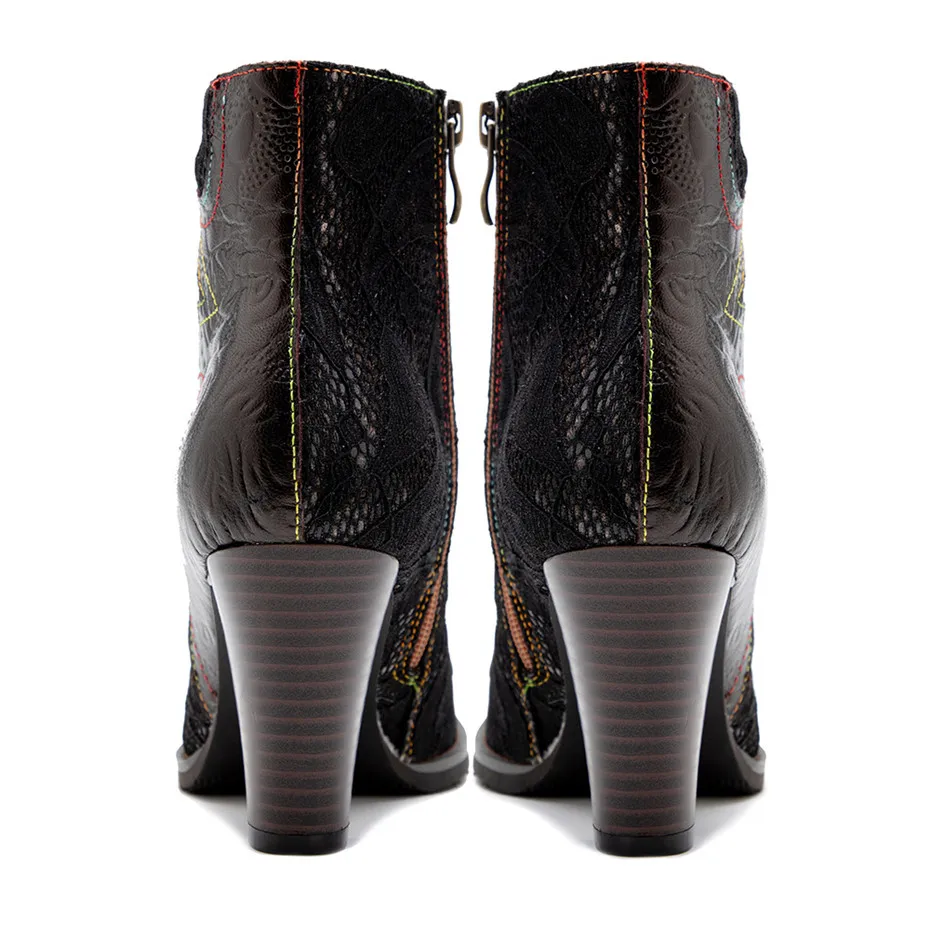 French Retro Genuine Leather Ladies Ankle Boots Shoes Handmade Lace Metal Dark Gothic High Thick Heels Shoes Women's Basic Boots (4)