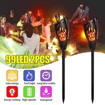 

99 LED Solar Flame Lamp Flickering Waterproof IP65 Garden Decoration Landscape Torch Light Lawn Lighting Spotlight 1/2/4Pcs
