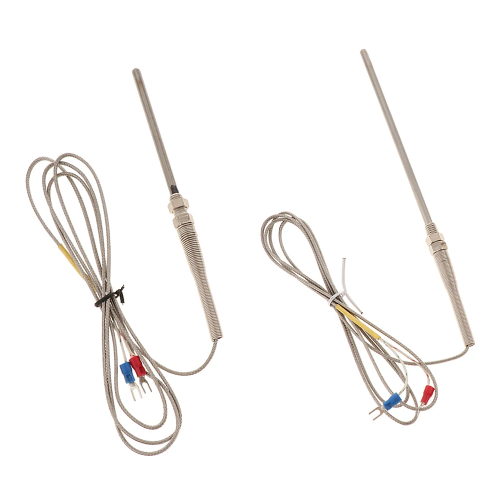 2PCS K Type Temperature Sensor Probe 1.5M Cable 5mmx100mm & 5mmx150mm Probe Thermocouple 32~1472°F (0~800°C)