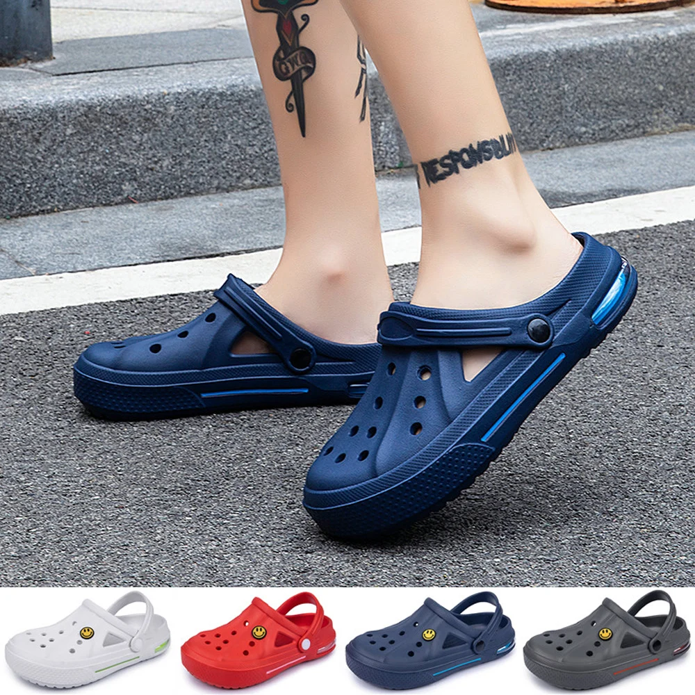 Newbeads vasijas Crocse sandalias calzado con agujeros par de zapatillas para casa de verano hombres y mujeres playa hueca y plana de cara sonriente de la hebilla