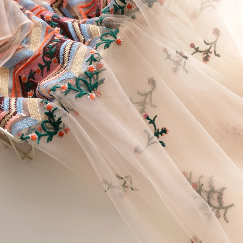 

Mesh fabric Boho style embroidery pink lace fabric skirt dress cheongsam fabric light soft yarn 200*130cm