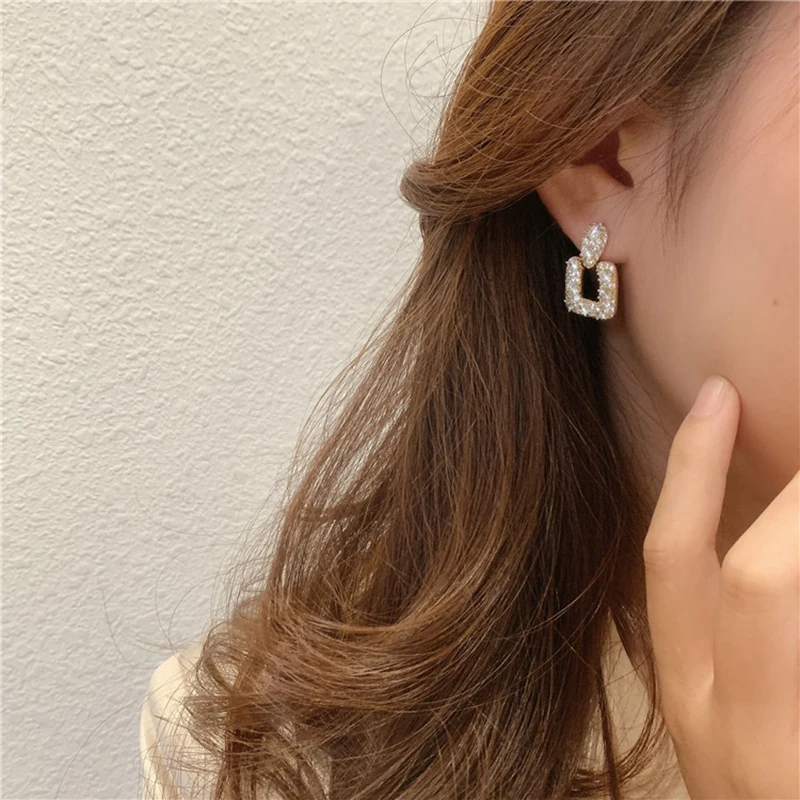 XIYANIKE Silver Color Rhinestone Geometric Earrings For Women Alloy Drop Earrings Trendy Party Gift Fashion Jewelry сережки