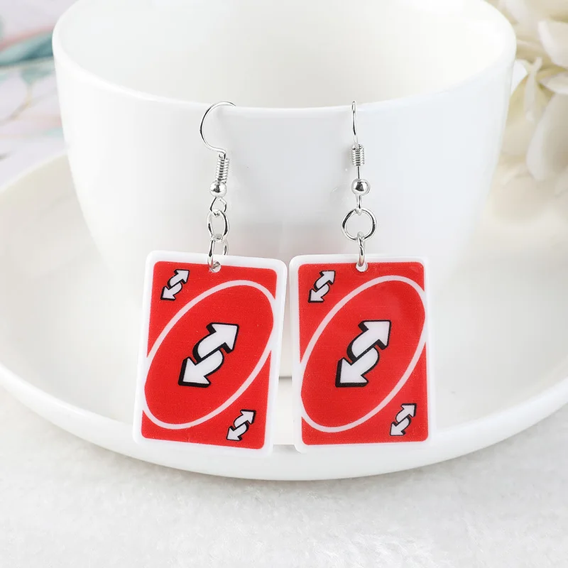 1Pair Drop Earrings  Magic Poker Game Card Crafts Dangle Acrylic Jewelry for Children and Woman