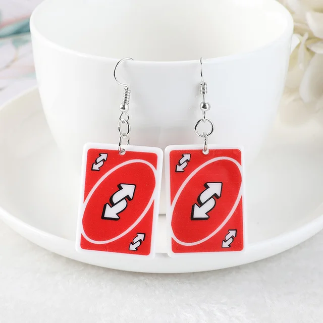 1Pair Drop Earrings  Magic Poker Game Card Crafts Dangle Acrylic Jewelry for Children and Woman YS-U-EH04 red