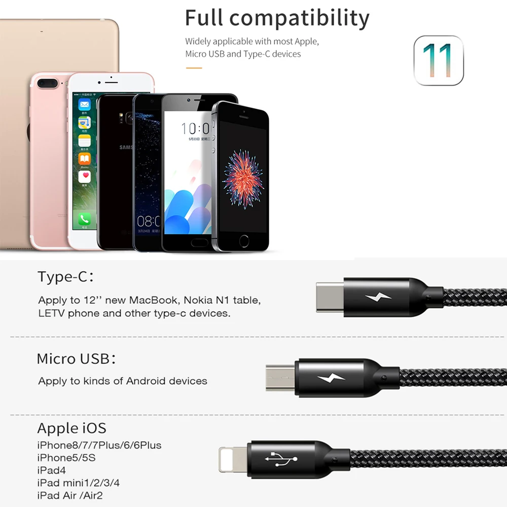 USB кабель зарядный Mcdodo 3 в 1 А Micro Type C|Кабели для мобильных телефонов| |