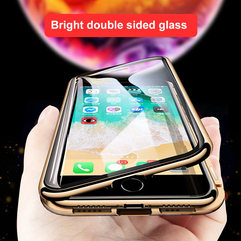 Магнитный чехол для Iphone XS MAX XR X XS 78 6 6S plus Адсорбция магнитного металла двойное закаленное стекло чехол