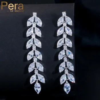 

Pera Trendy Marquise Cut Sparkling White Cubic Zirconia Long Big Leaf Hanging Drop Earrings for Women Fashion Party Jewelry E573