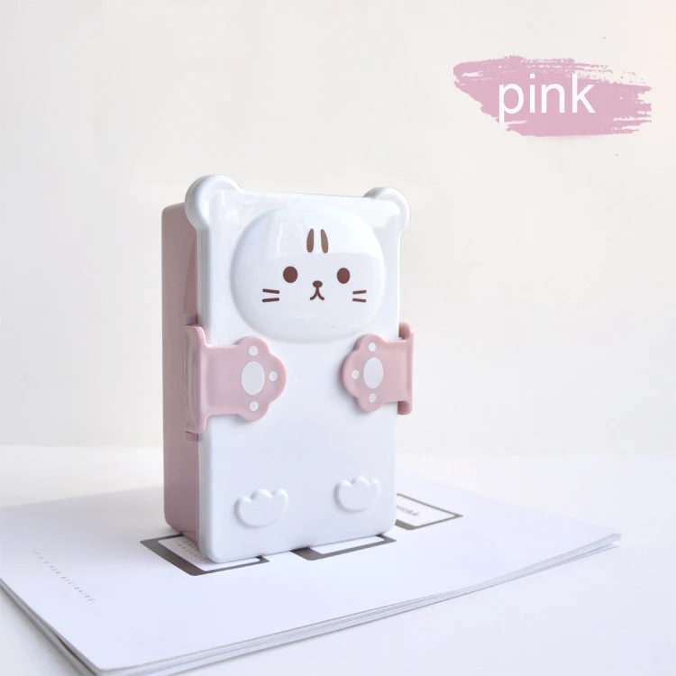 Pink Коробки для обеда с мультяшными милыми коробками двухслойные пластмассовые для бутербродов Ланч-бокс es коробка для хранения еды UD88 - Цвет: Pink
