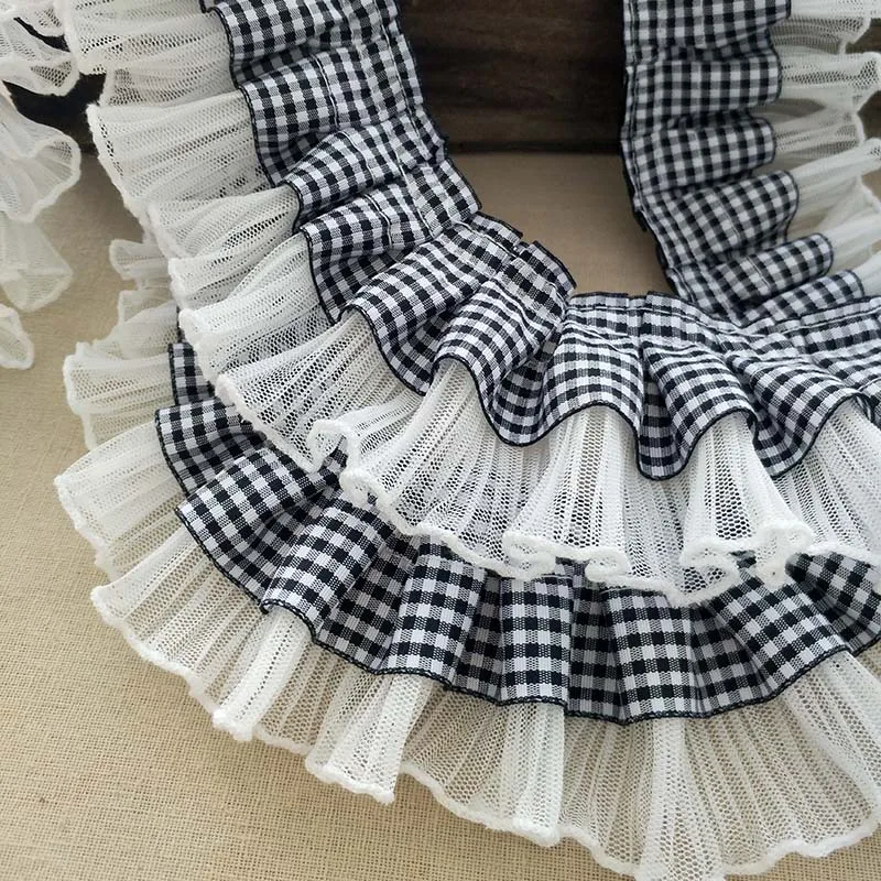 6CM Wide Plaids Satin Ribbon Pleated Lace Collar Trims Embroidery Laces Sewing Accessories And Clothing Hats Decor,lace ribbon,lace garment accessories,lace sewing supplies,lace decoration,lace accessories,lace sewing accessories,clothing accessories