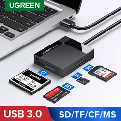 UGREEN – lecteur de cartes SD Micro SD TF CF MS, adaptateur de carte Flash Compact pour ordinateur portable, multi cartes, lecteur intelligent 4 en 1, USB 3.0 