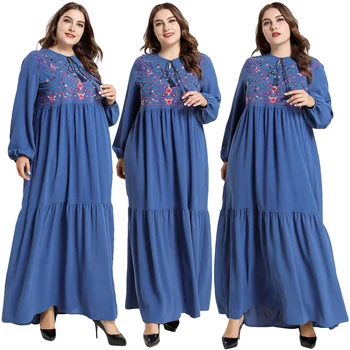 

Fashion Embroidery Women Kaftan Long Sleeve Maxi Dress Abaya Muslim Loose Vintage Islam Arab Cocktail Kaftan Robe Gown Plus Size