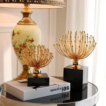 

Modern Marble Stand Luxury Flower Core Creative Metal Accessories Home Livingroom Figurines Decoration Office Desktop Crafts