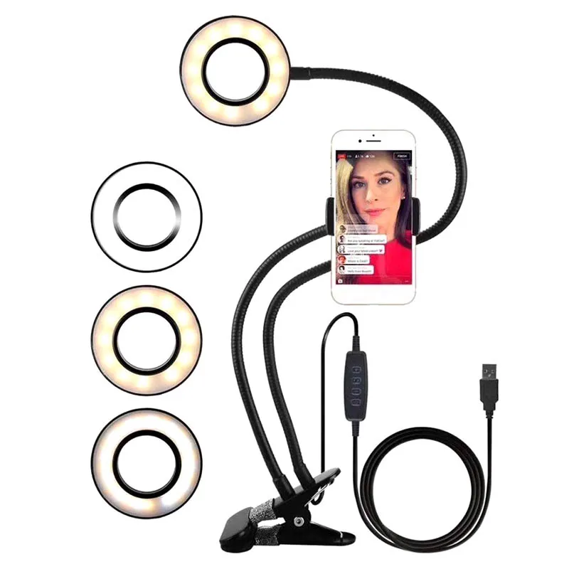  Selfie Ring Light Phone Holder Stand for Live Stream Makeup Bracket Clamp Clip On Desk LED Lamp SP9