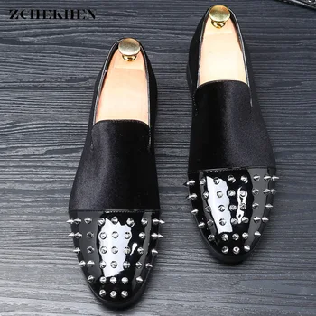 

Luxury Brand Men Dress Shoes Microfiber Leather Comfortable Oxfords Shoes Rivet Design Men Flats Formal Business Party