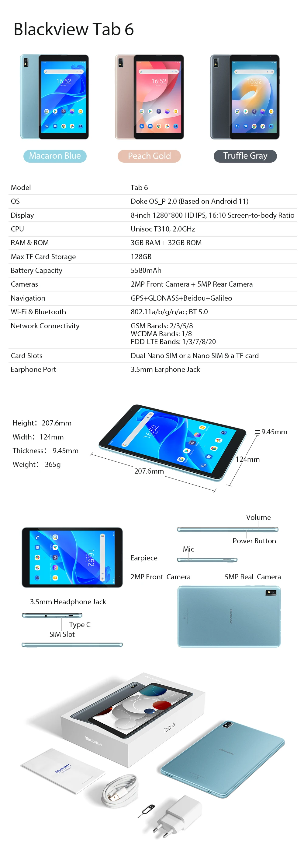 Blackview Tab 6 – 8-inch Android 11 Tablet, Unisoc T310 Quad Core, 3GB+32GB, 5580mAh Big Battery, 2MP+5MP Camera Description Image.This Product Can Be Found With The Tag Names Blackview tab 8 4g tablet, Blackview tab 8 inches, Blackview tab 8 movie, Blackview tab8 tablet, Tablet 8 inches blackview