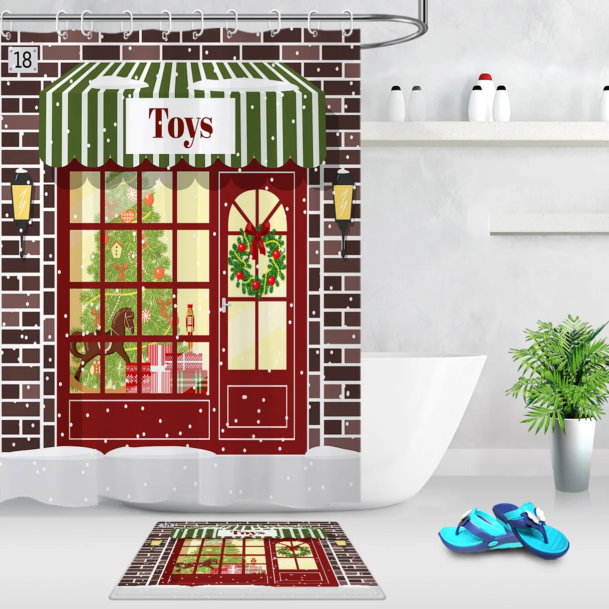 Занавеска для ванной, мультяшная игрушка, магазин, рождественский подарок, украшение, водонепроницаемая занавеска для душа, нескользящий коврик, Товары для ванной комнаты