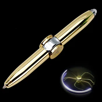 

New Arrival Multi-function Metal Fingertip Gyro Ballpoint Pen Creative Rotating LED Light Decompression Office School Ball Pens