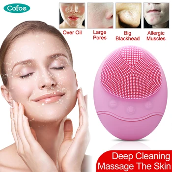 

Cofoe Electric Silicone Face Cleansing Brush Ultrasonic Vibration Massage Meter Rechargeable Face Washer Clean Pores Exfoliator