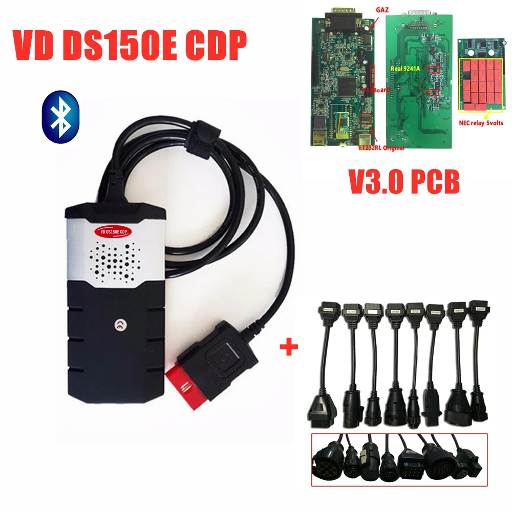 DHL 8 шт. грузовых кабелей+ черный VD tcs c-d-p с Bluetooth 2015R3/2016R0 с keygen для autocoms автомобилей грузовиков obd2 диагностический инструмент - Цвет: Розовый