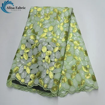 

Alisa Matcha Green 5 Yards/pcs French tulle lace fabrics with Embroidery 2019 Organza Lace Fabrics with Sequins for Prom dresses