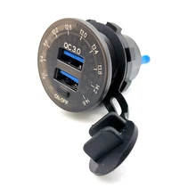 

QC 3.0 Car Dual USB Car Charger w/LED Voltage Meter ON OFF Switch Waterproof