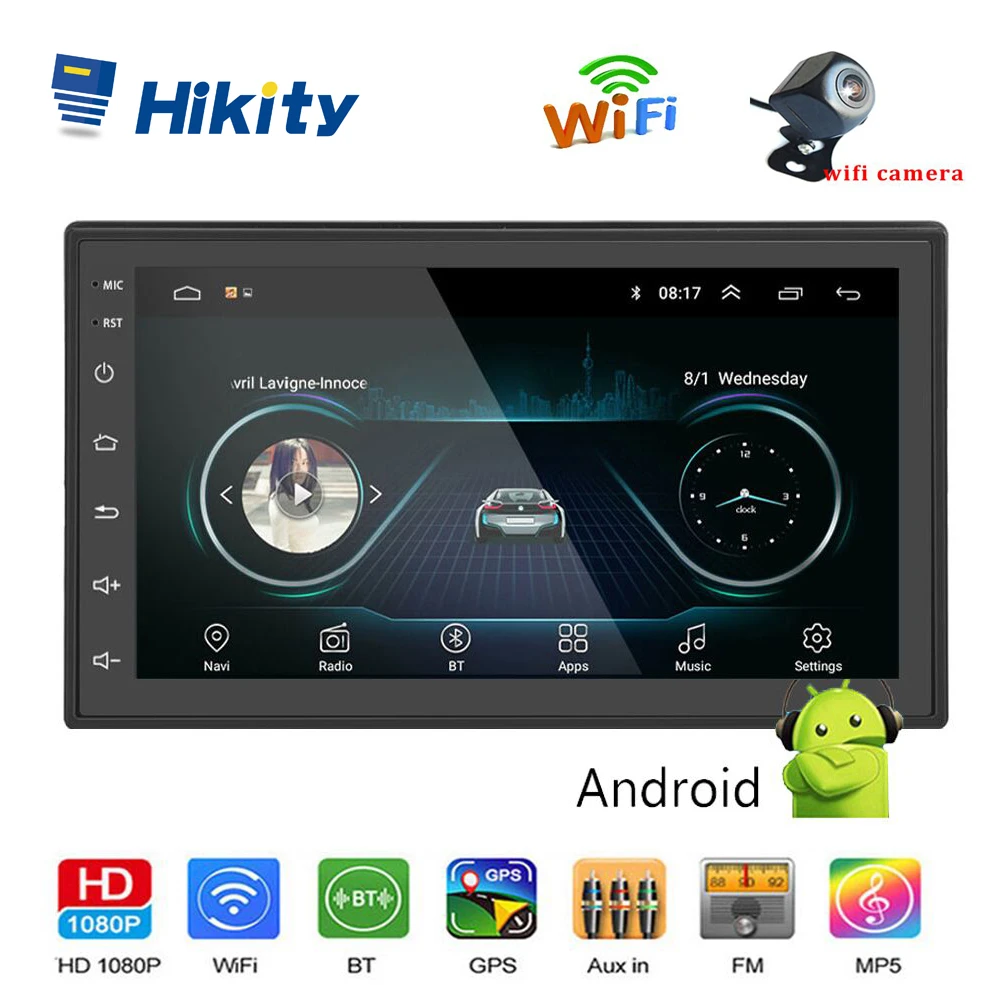 Pаспродажа Hikity 2 din Android автомобильный мультимедийный аудио MP5 плеер font b gps b font навигация 7 дюймов Bluetooth FM wifi AUX авто радио Поддержка wifi камера
