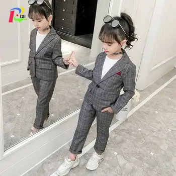 

Teenage Girls Clothing Set Spring Fashion Plaid Jackets +Pants Tracksuit School Uniform Girls Clothes Children Clothes 8 10 Year
