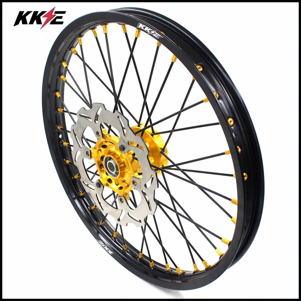 KKE 21/19 полный набор MX колес для SUZUKI RM125 RM250 1996-2000 задний диск 220 мм Золотой ниппель черный спиц