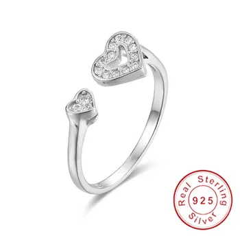 

Fashion 100% 925 sterling silver Resizable rings for girl women Christmas gift cute silver open Heart ring gemstone Jewelry