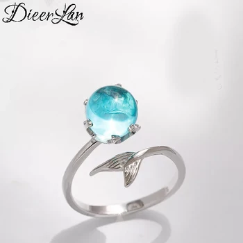 

925 Sterling Solid Silver Crystal Mermaid Tail Rings For Women Open Rings Brand Female Jewelry Valentines Day Gift