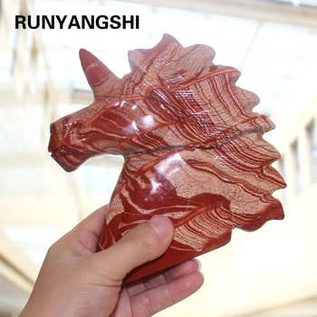 

Runyangshi 1pc Hand carved natural quartz Dragon Blood Stone Crystal unicorn for sale