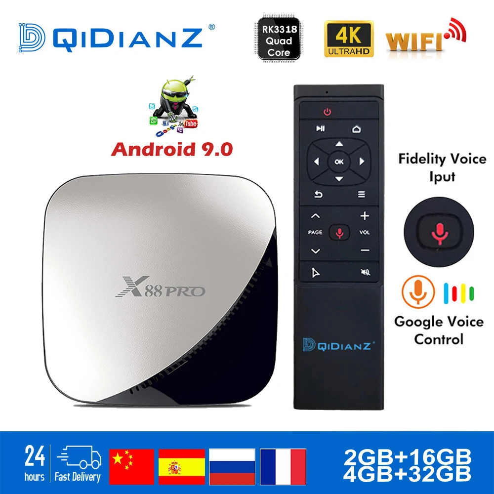ТВ Приставка Smart tv X88 PRO Android 9 0 Wi Fi 2 4 и 5G четырехъядерный процессор RK3318 4K 1080P Full HD