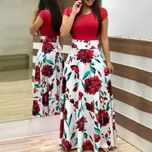 Модное летнее женское Повседневное платье размера плюс с круглым вырезом и коротким рукавом с цветочным принтом в стиле пэчворк, Элегантное Длинное Платье трапециевидной формы Vestidos