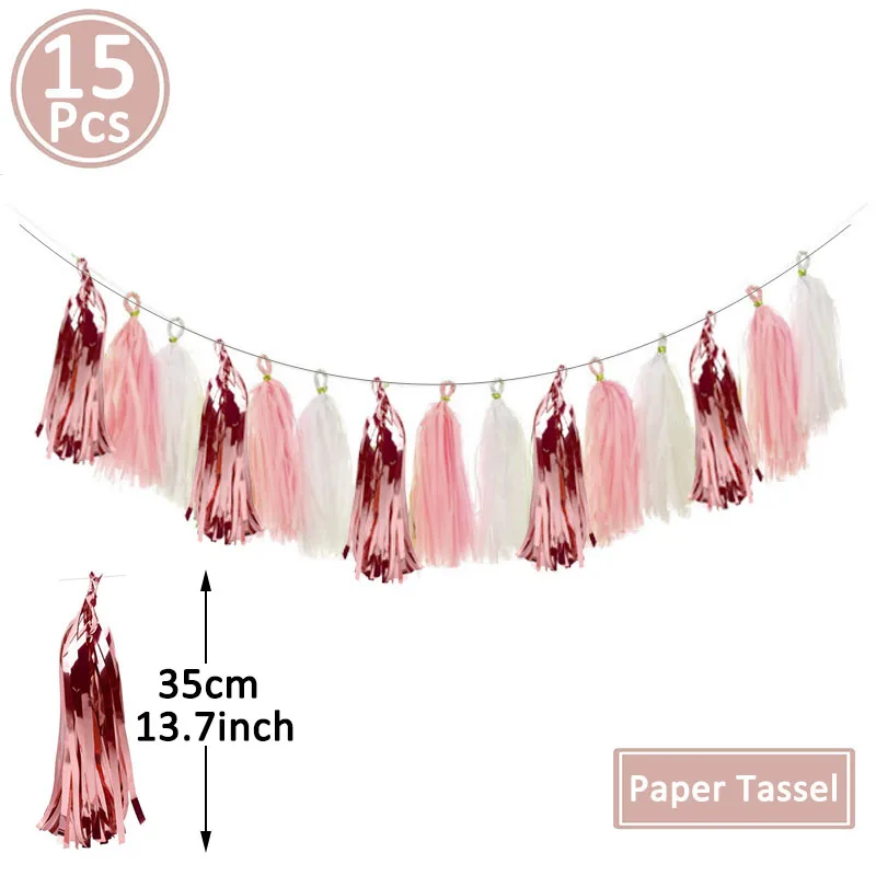 15pcs paper tassel Lincaier цифры 25 воздушные шары украшения для дня рождения 25 лет 25 принадлежности для дня рождения шар розовое золото розовый черный серебряный - Цвет: 15pcs paper tassel