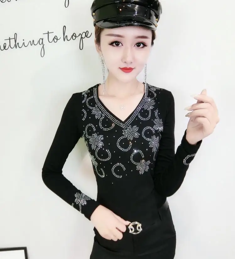 Алмазный Camisetas Mujer футболка Для женщин Стразы леди футболка Для женщин s футболки женские топ Vetement Femme в стиле «панк-рок»; одежда для детей;