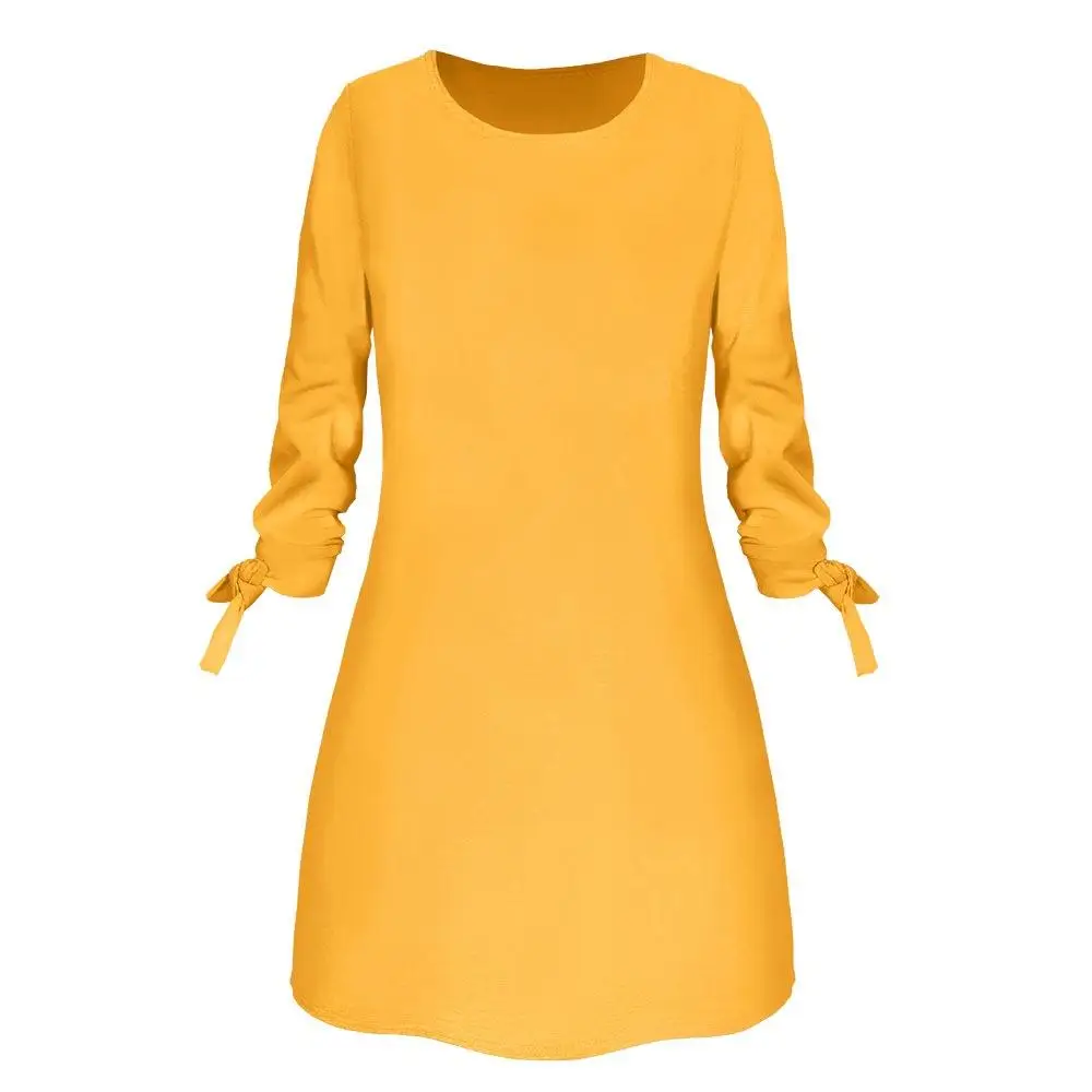 3XL-4XL-Autumn-solid-color-Woman-Mini-dress-3-4-sleeve-Casual-O-neck-dresses-Big