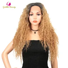 Золотой красота 28 дюймов кудрявый парик жаропрочное Синтетические длинные волосы Кружева передние парики вечерние парики для косплея для женщин