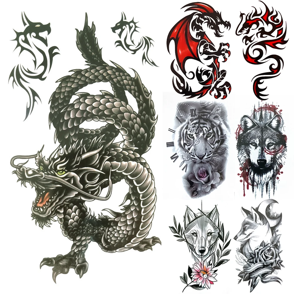 Realistic Dragons Fake Temporary Tattoo For Men Women Tribe Tigers