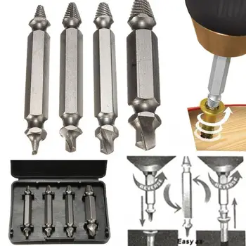 

4pcs/lot Damaged Screw Extractor Drill Bit Guide Set Tools Kit Double Side Broken Bolt Damage Screw Remover Set