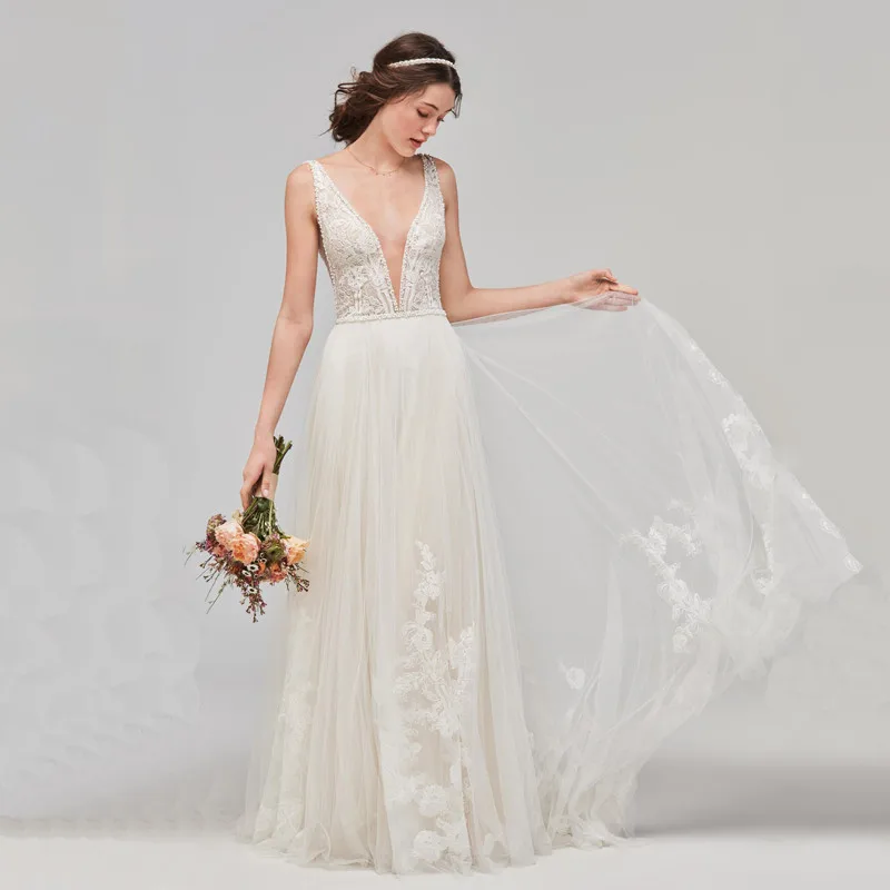 simple beige wedding dress